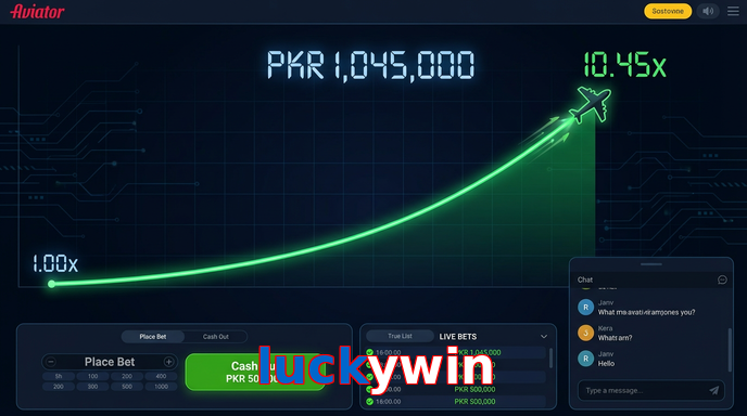 Main screen of Luckywin aviator page for PK players